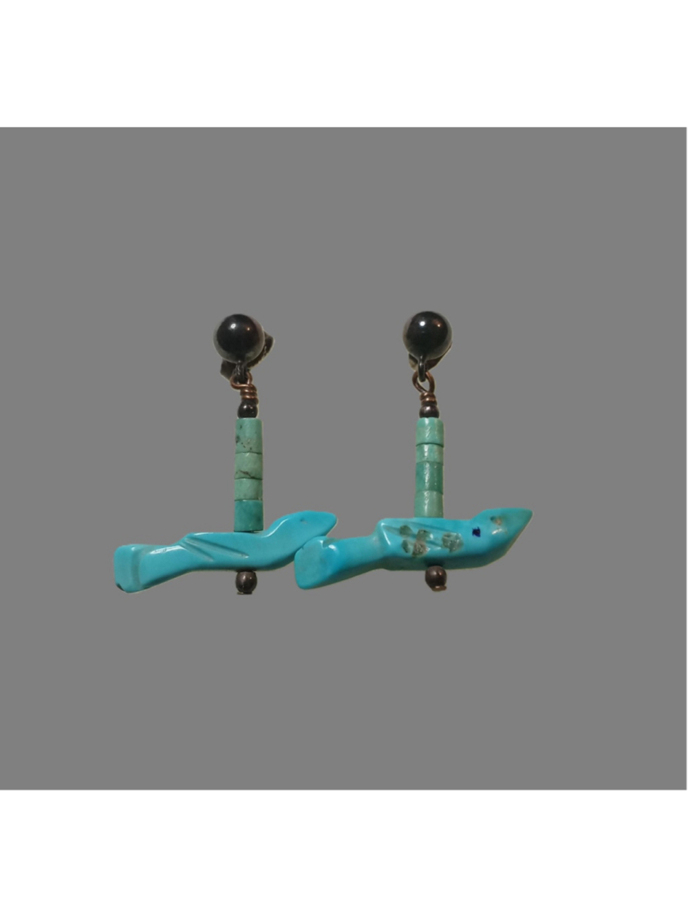 Southwestern Turquoise Fetish Carved Earrings Boho Artisan Jewelry - Picture 3 of 7